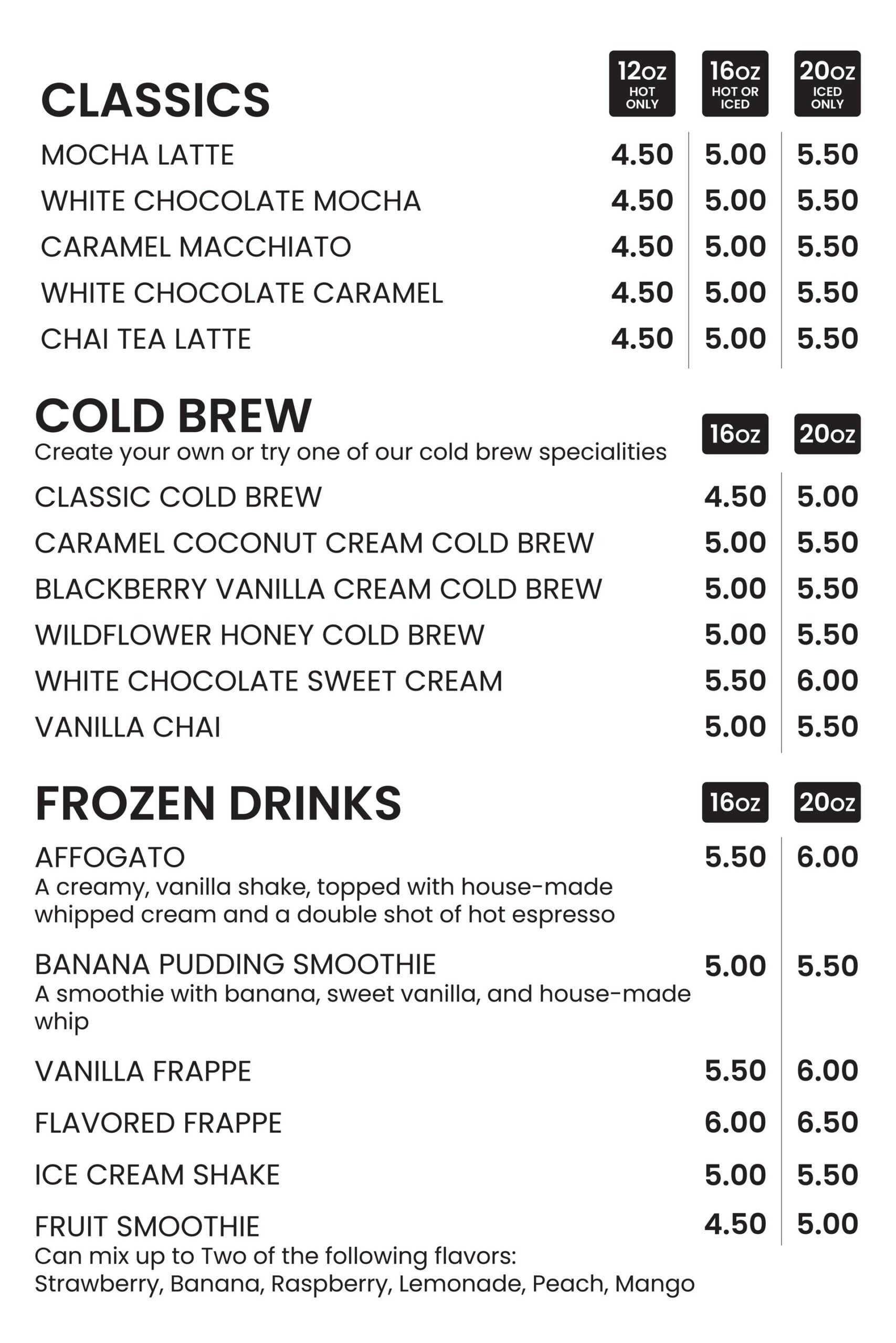 Cold Brew Coffee & Frozen Drinks